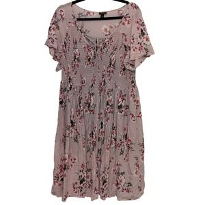Torrid Floral Smocked Bodice Flutter Sleeve Flowy Summer Dress Pink Plus Size 2